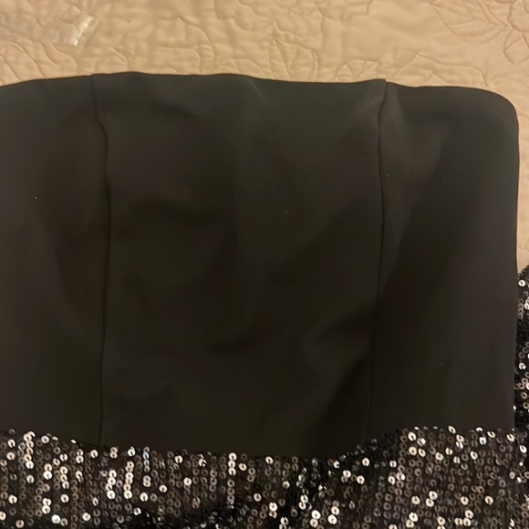 Lulus Black Sequin Strapless Straight Leg Jumpsuit sz S new no tag - Picture 8 of 9